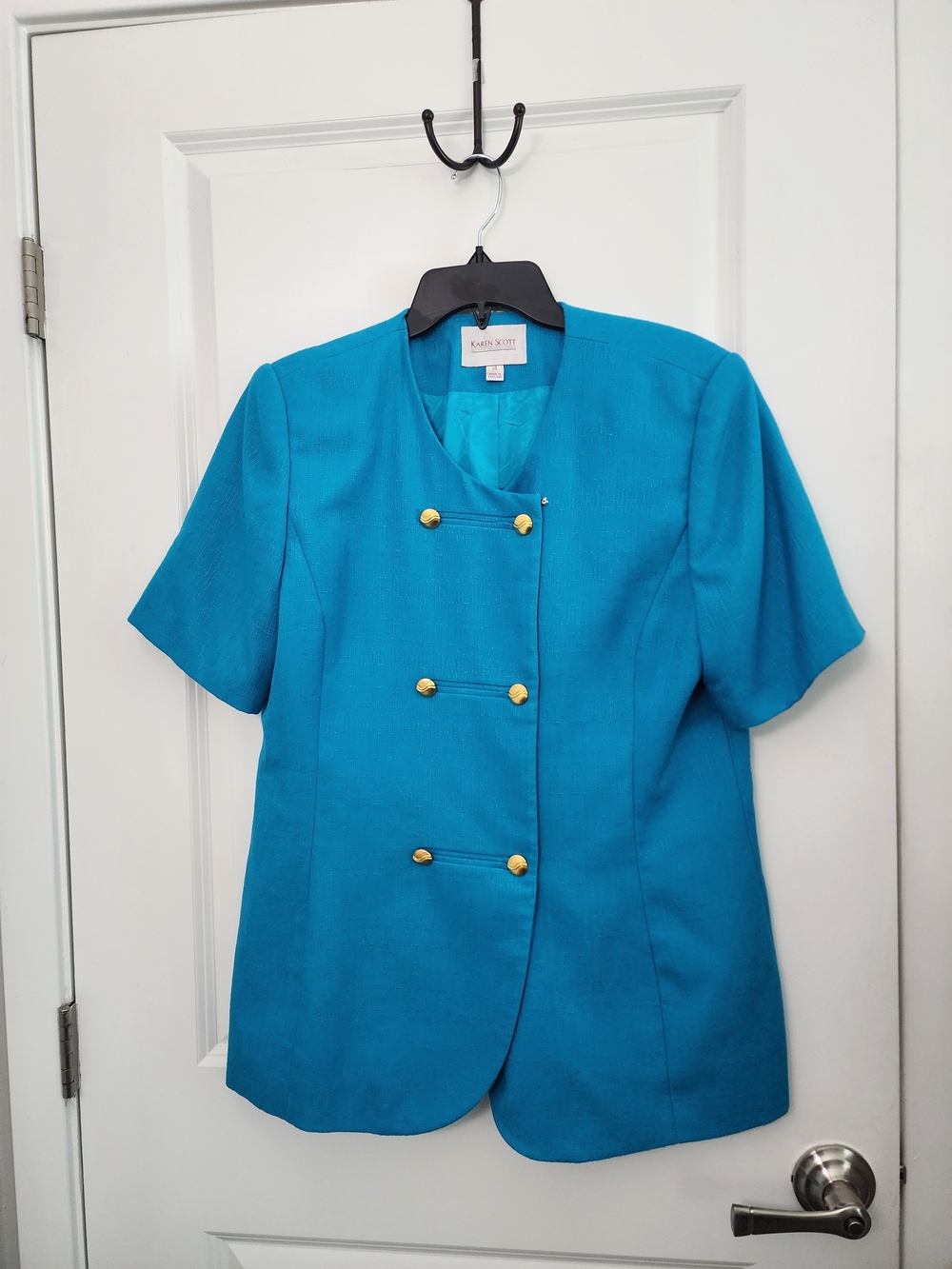 Vintage Karin Stevens Teal Short-Sleeve Double-Breasted Jacket
